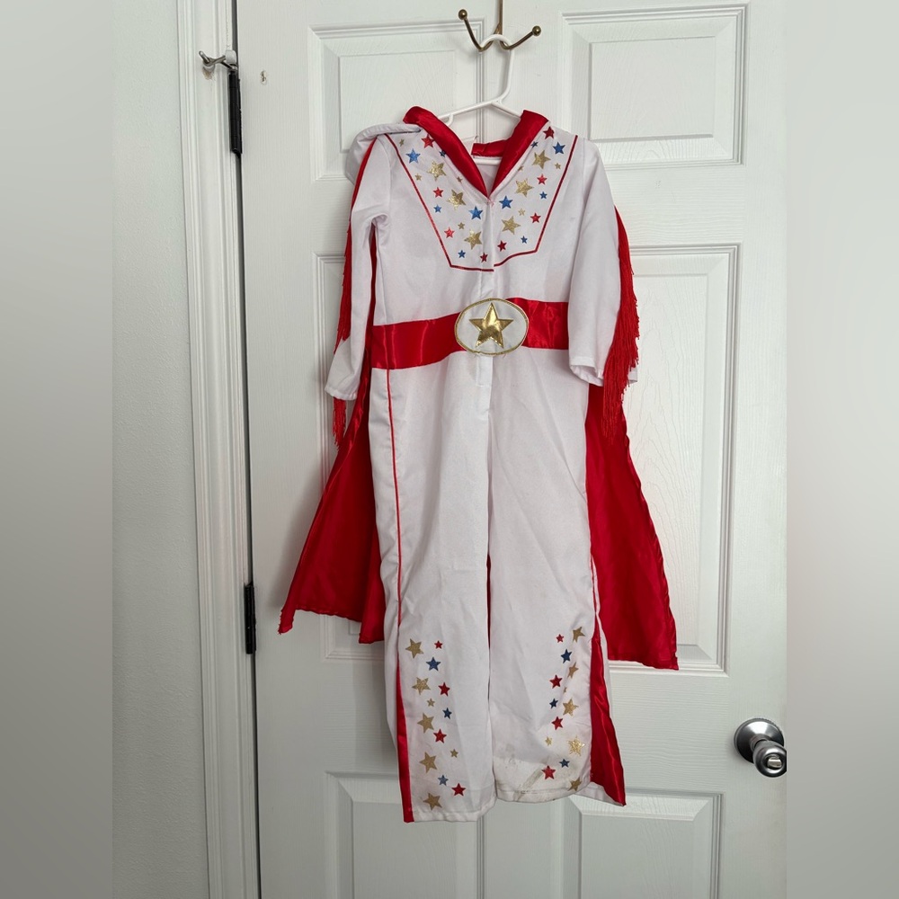 Excellent condition size 6Y-7Y Elvis white jumpsuit Halloween with fringe
